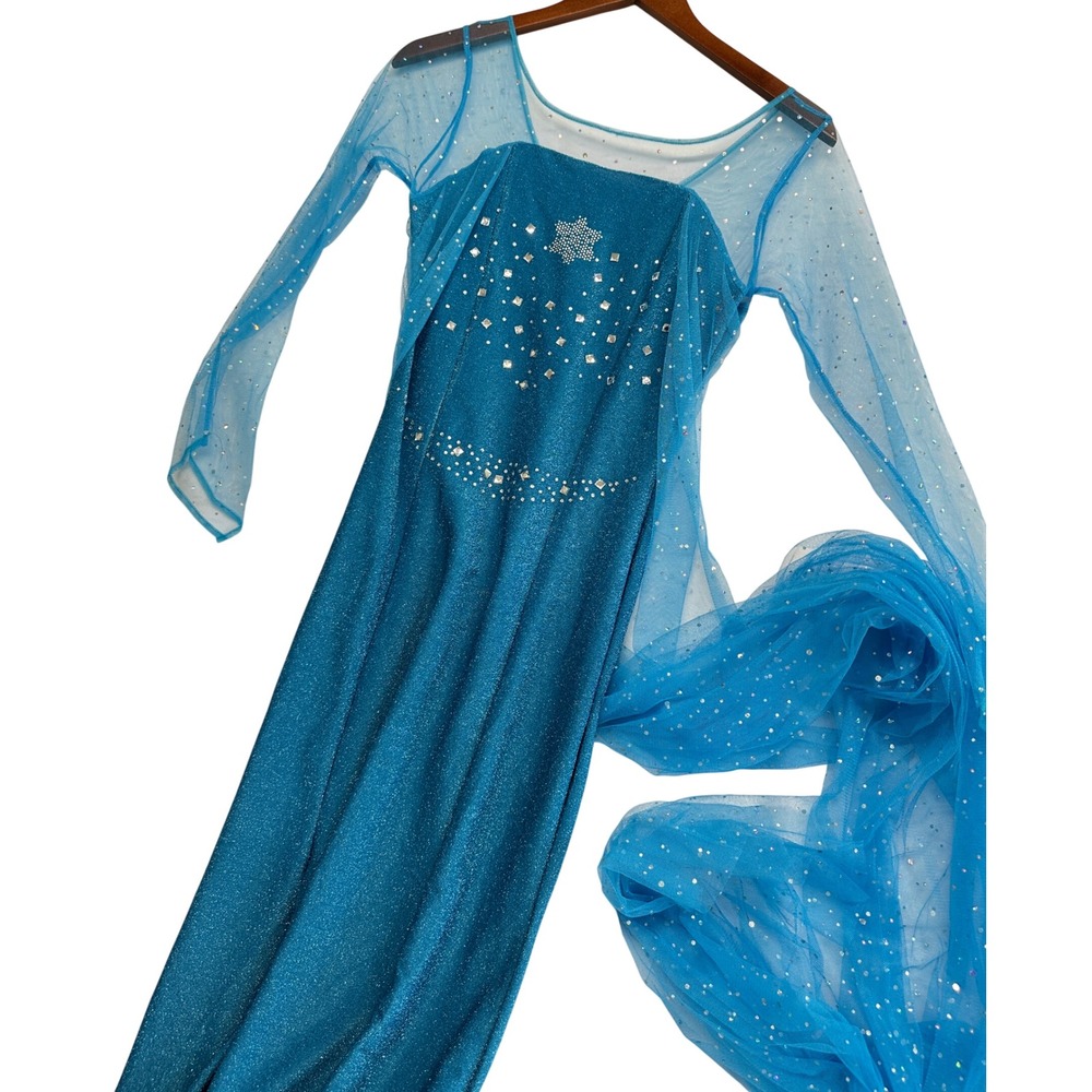 Blue Elsa Frozen Inspired Ice Queen Cosplay Costume Gown with Cape Womens Small